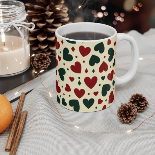 Heart Patterned 11oz Mug - Perfect for Christmas, Valentine's Day and Everyday Love